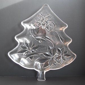 Home Beautiful Glass Clear Christmas Tree Tray Dish Japan Like New